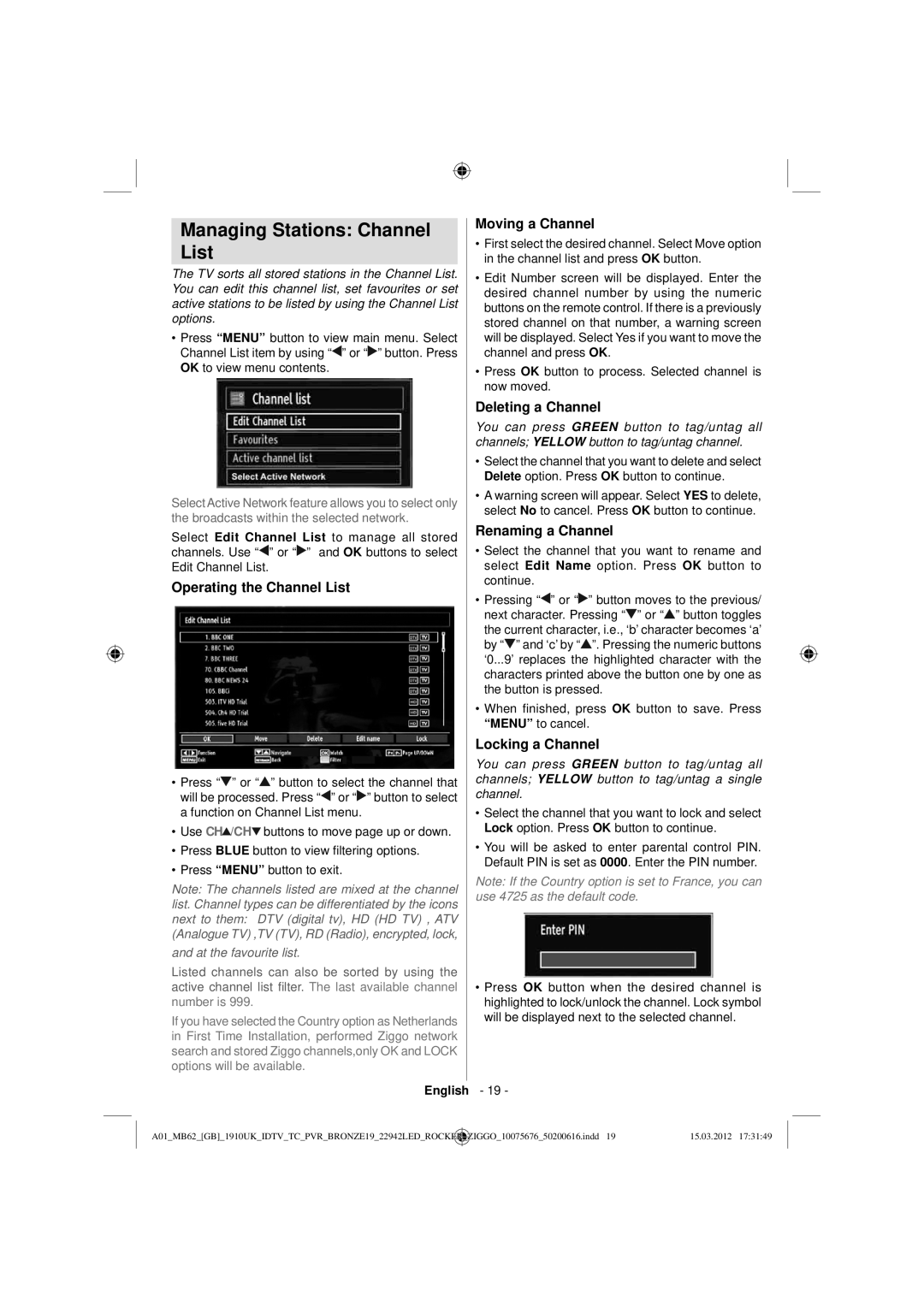 Sharp LC-22LE240E operation manual Managing Stations Channel List 