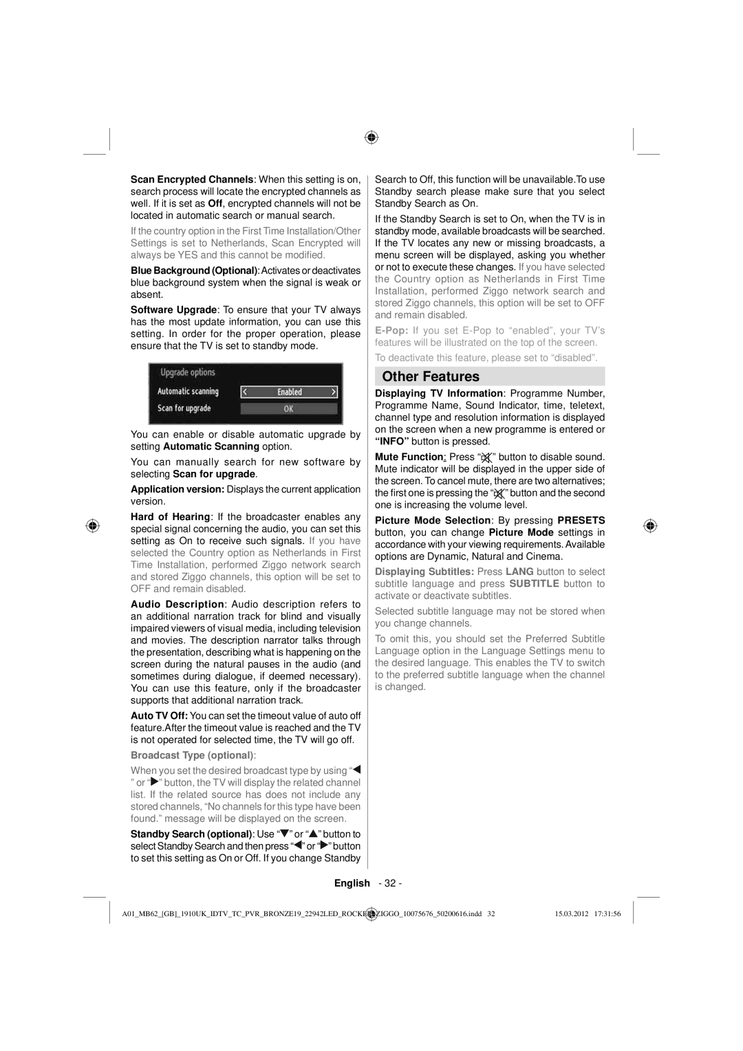 Sharp LC-22LE240E operation manual Other Features, Application version Displays the current application version 