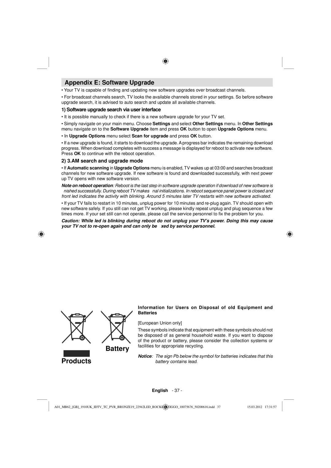 Sharp LC-22LE240E Battery, Products, Appendix E Software Upgrade, Software upgrade search via user interface 