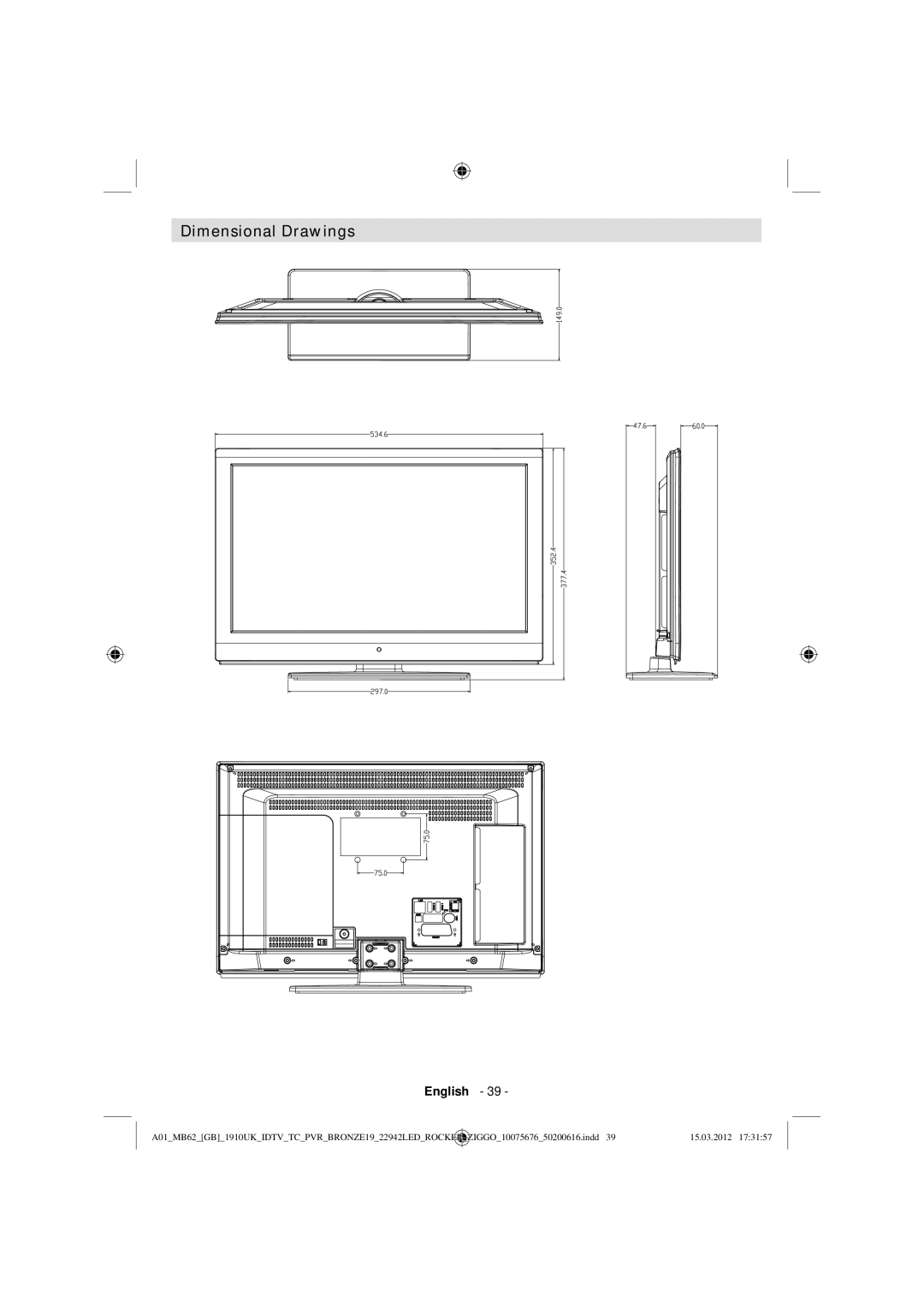 Sharp LC-22LE240E operation manual Dimensional Drawings 