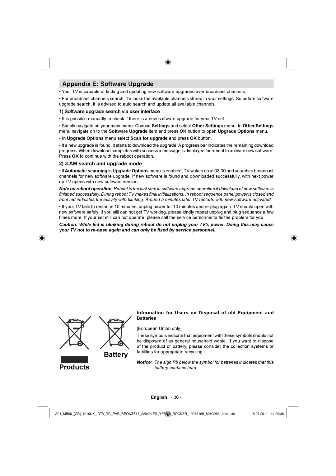 Sharp LC-22LE510E Battery, Products, Appendix E Software Upgrade, Software upgrade search via user interface 