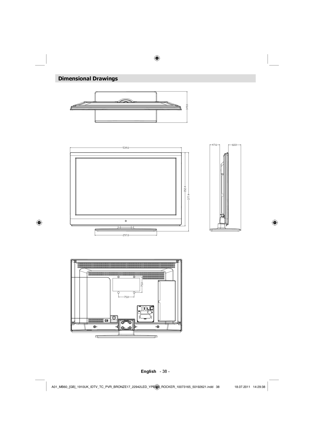 Sharp LC-22LE510E operation manual Dimensional Drawings 