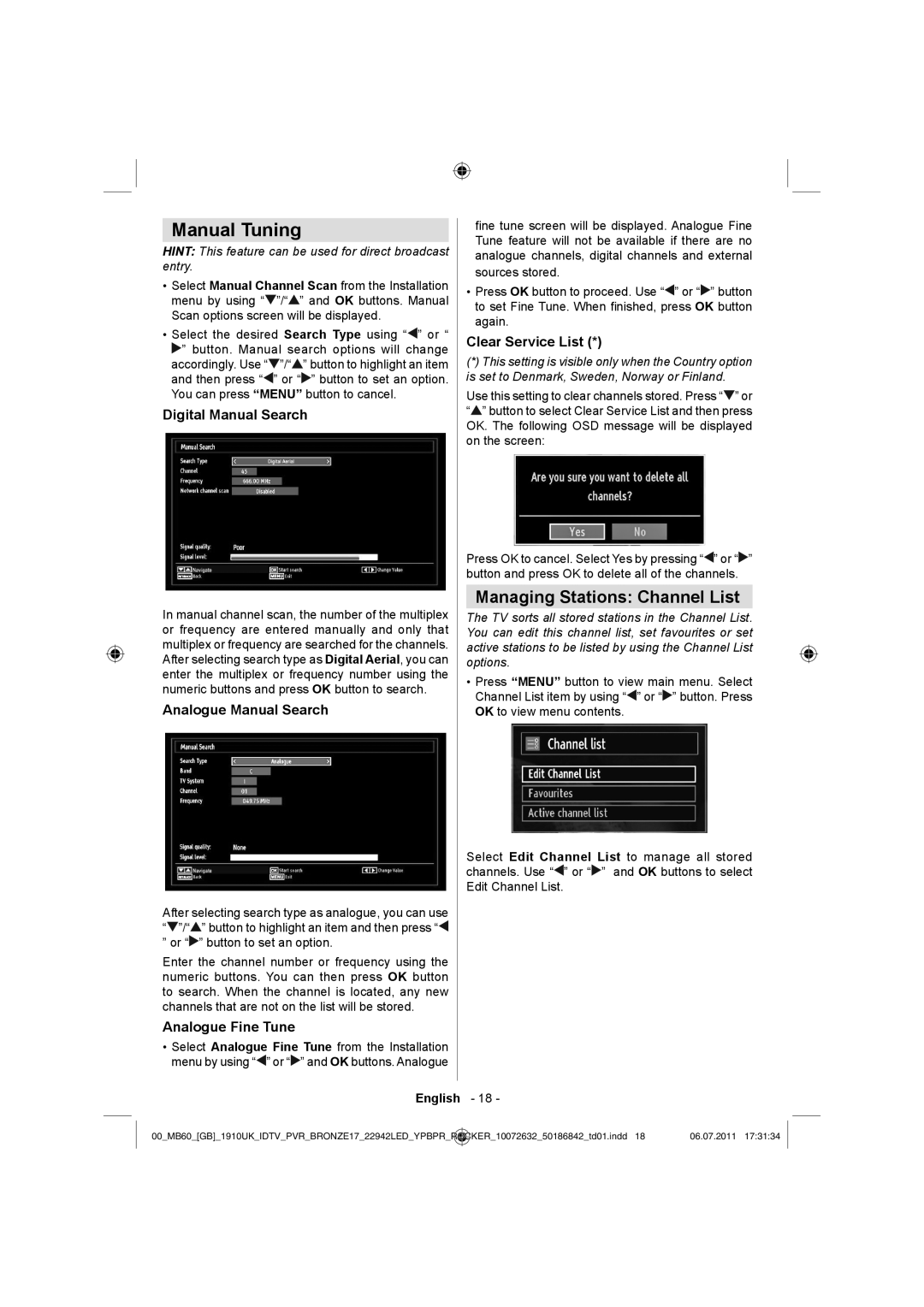 Sharp LC-22LE510K operation manual Manual Tuning, Managing Stations Channel List 