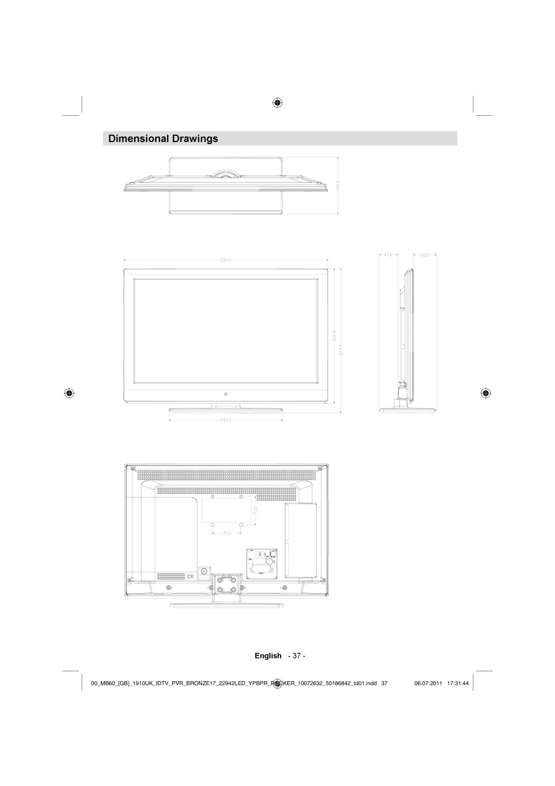 Sharp LC-22LE510K operation manual Dimensional Drawings 