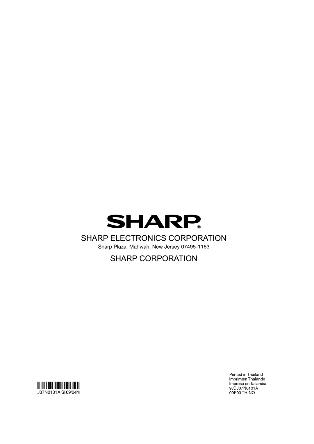 Sharp LC 22SB27U operation manual J37N0131A SH 09/04 