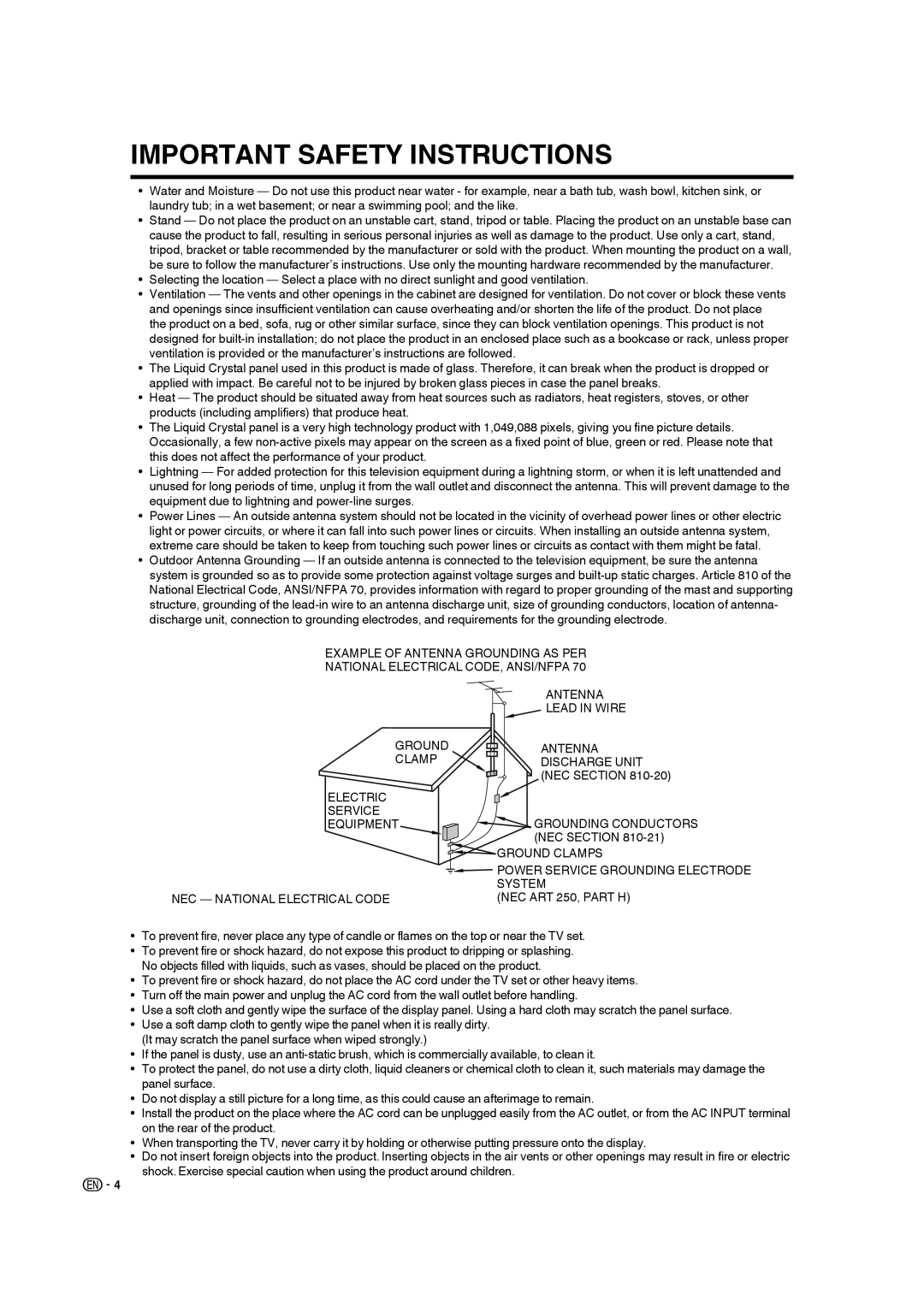 Sharp LC 22SB27U operation manual Electric 