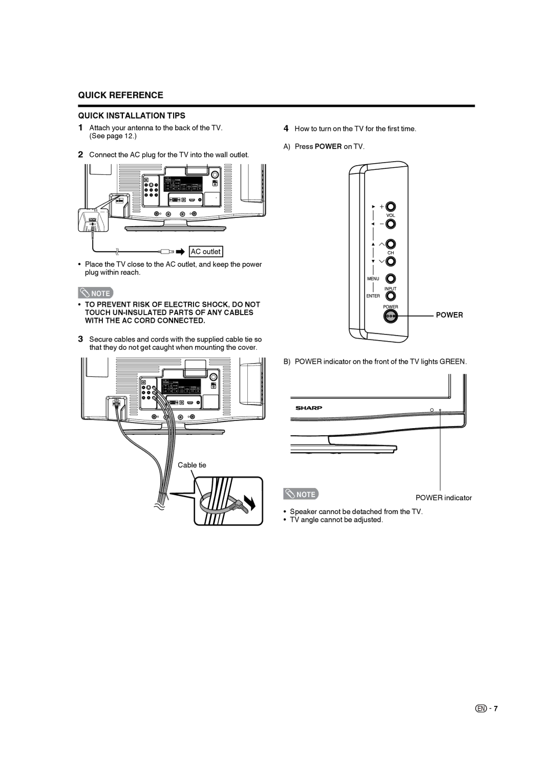 Sharp LC 22SB27U operation manual Quick Reference, Power 