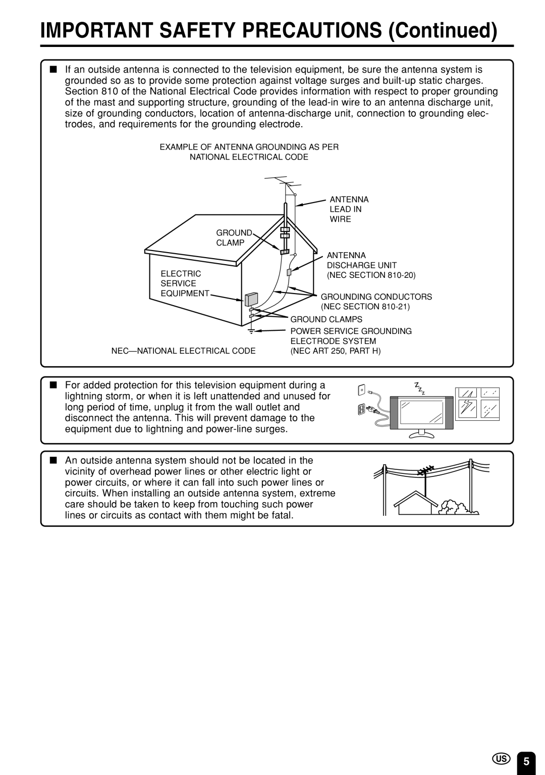 Sharp LC 22SV2U operation manual Important Safety Precautions 