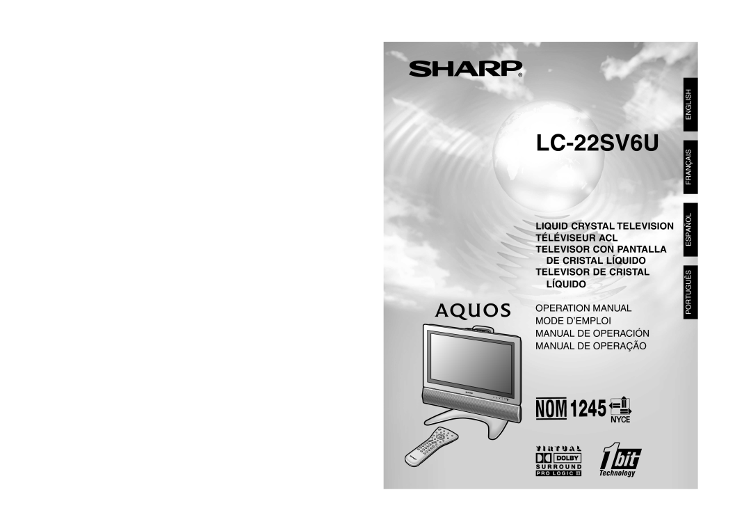 Sharp LC-22SV6U operation manual Liquid Crystal Television Téléviseur Acl Televisor Con Pantalla, English Français 