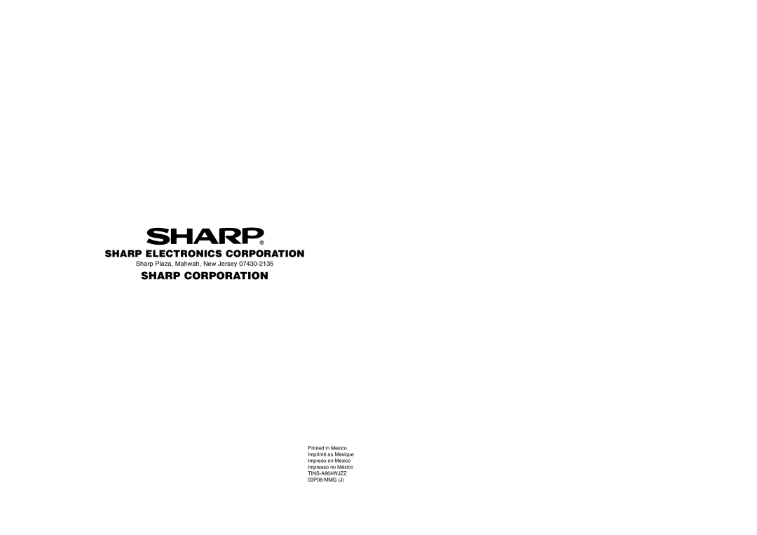 Sharp LC-22SV6U operation manual Sharp Electronics Corporation, Sharp Corporation, Sharp Plaza, Mahwah, New Jersey 