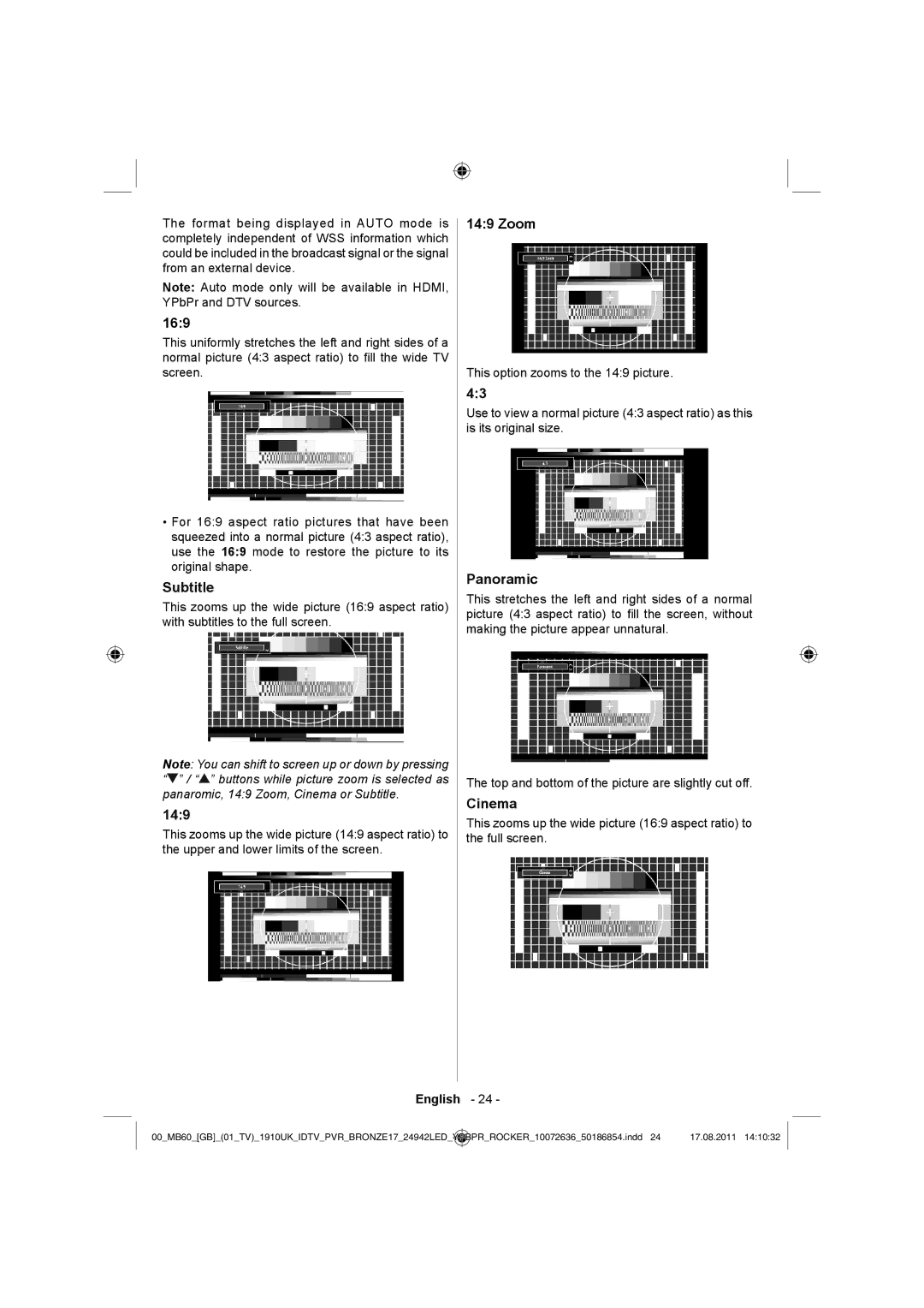 Sharp LC-24DV510K operation manual 169, Subtitle, 149, Zoom, Panoramic, Cinema 