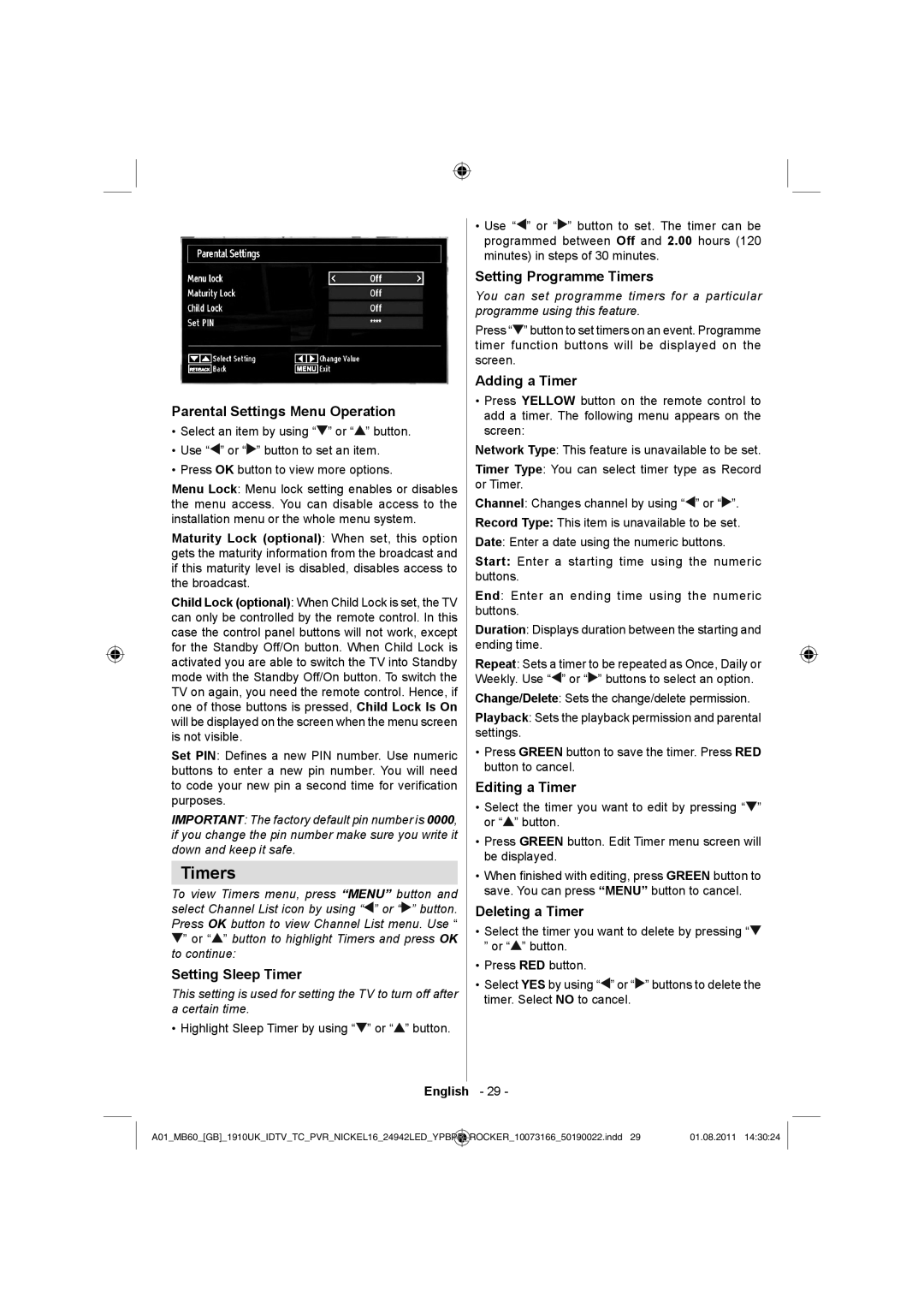 Sharp LC-24LE510E operation manual Timers 