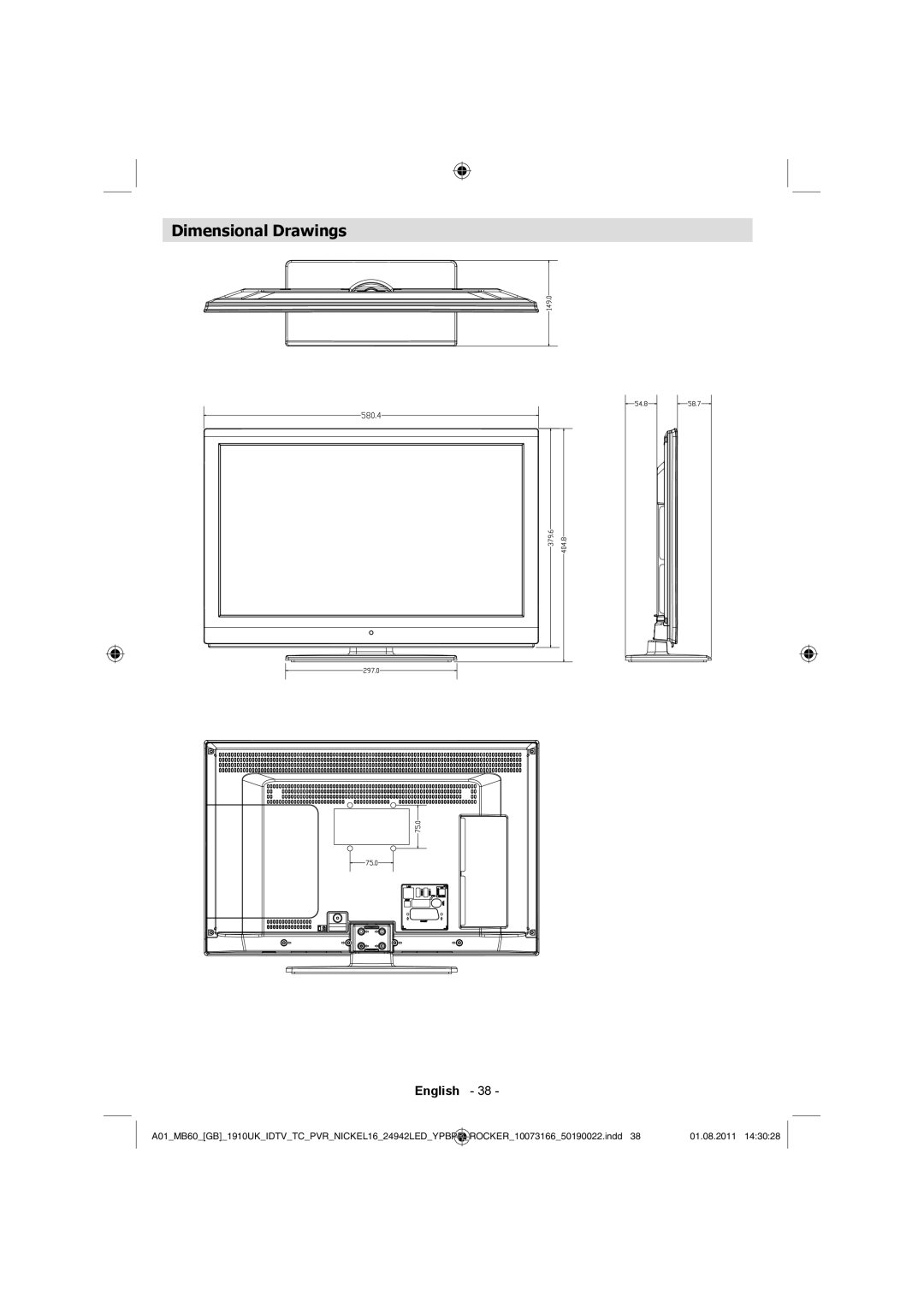 Sharp LC-24LE510E operation manual Dimensional Drawings 