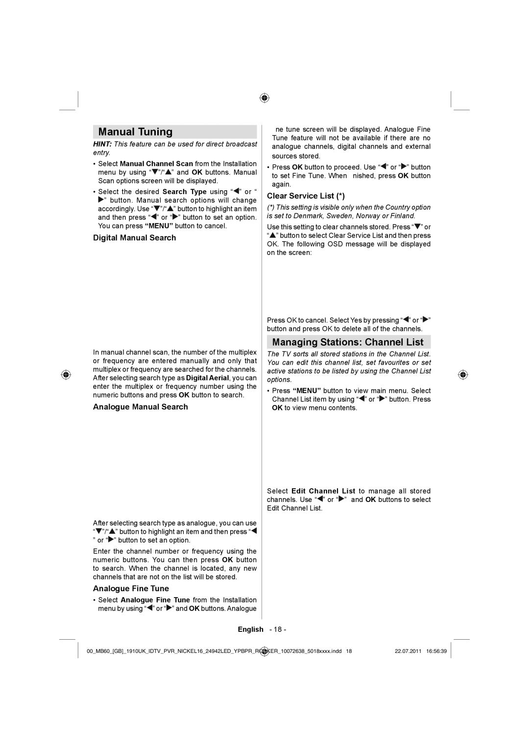 Sharp LC-24LE510K operation manual Manual Tuning, Managing Stations Channel List 