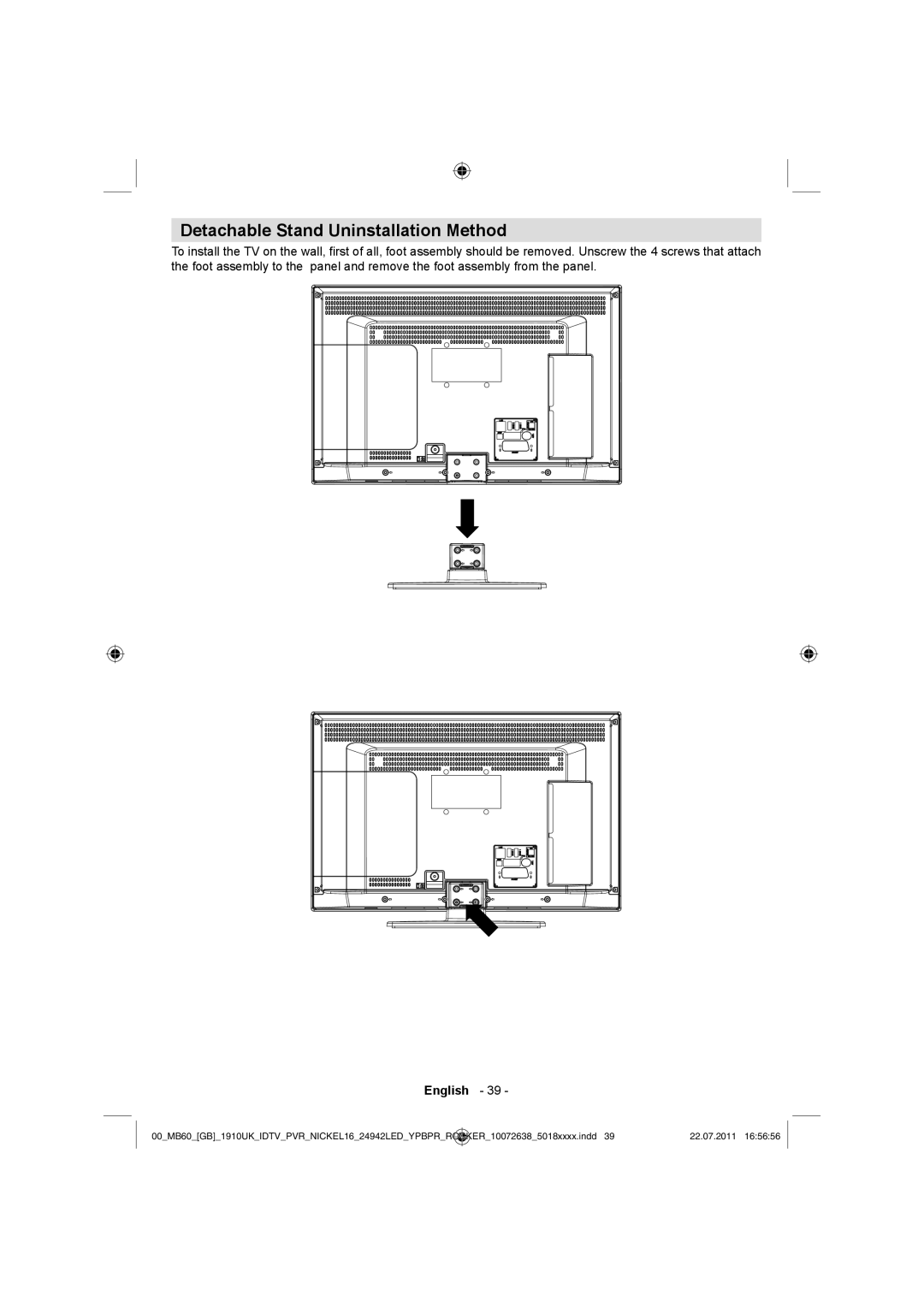 Sharp LC-24LE510K operation manual Detachable Stand Uninstallation Method 