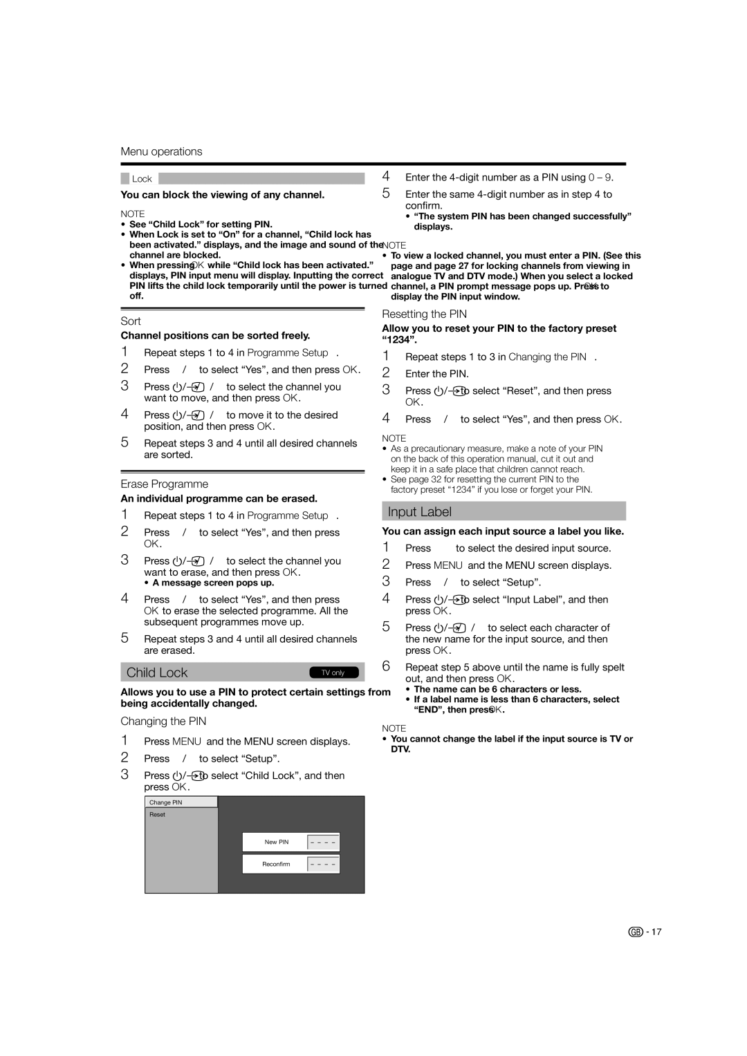 Sharp LC-26D44E, LC-26D44S operation manual Child Lock, Input Label 