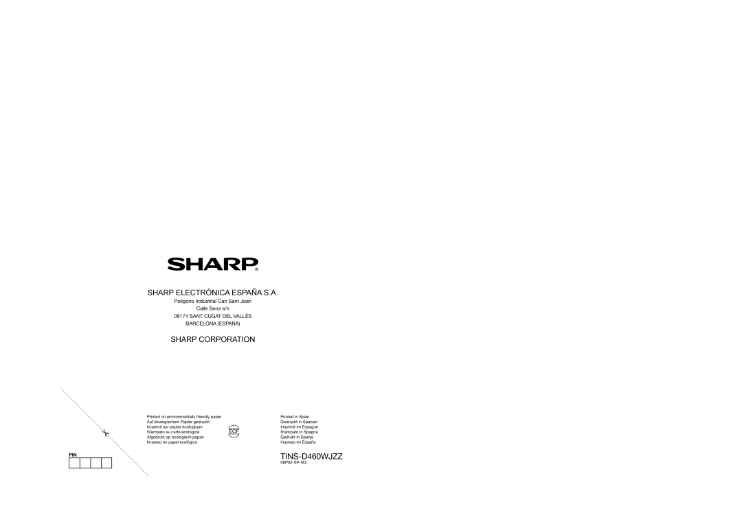 Sharp LC-26D44S, LC-26D44E operation manual Sharp Corporation, Polígono Industrial Can Sant Joan Calle Sena s/n 