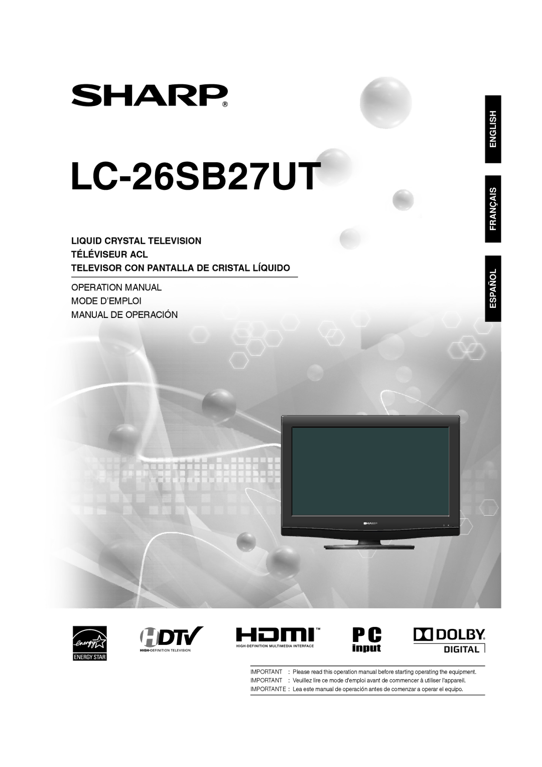 Sharp LC 26SB27UT operation manual LC-26SB27UT 