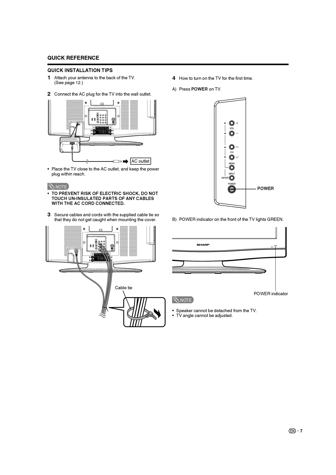 Sharp LC 26SB27UT operation manual Quick Reference, Power 