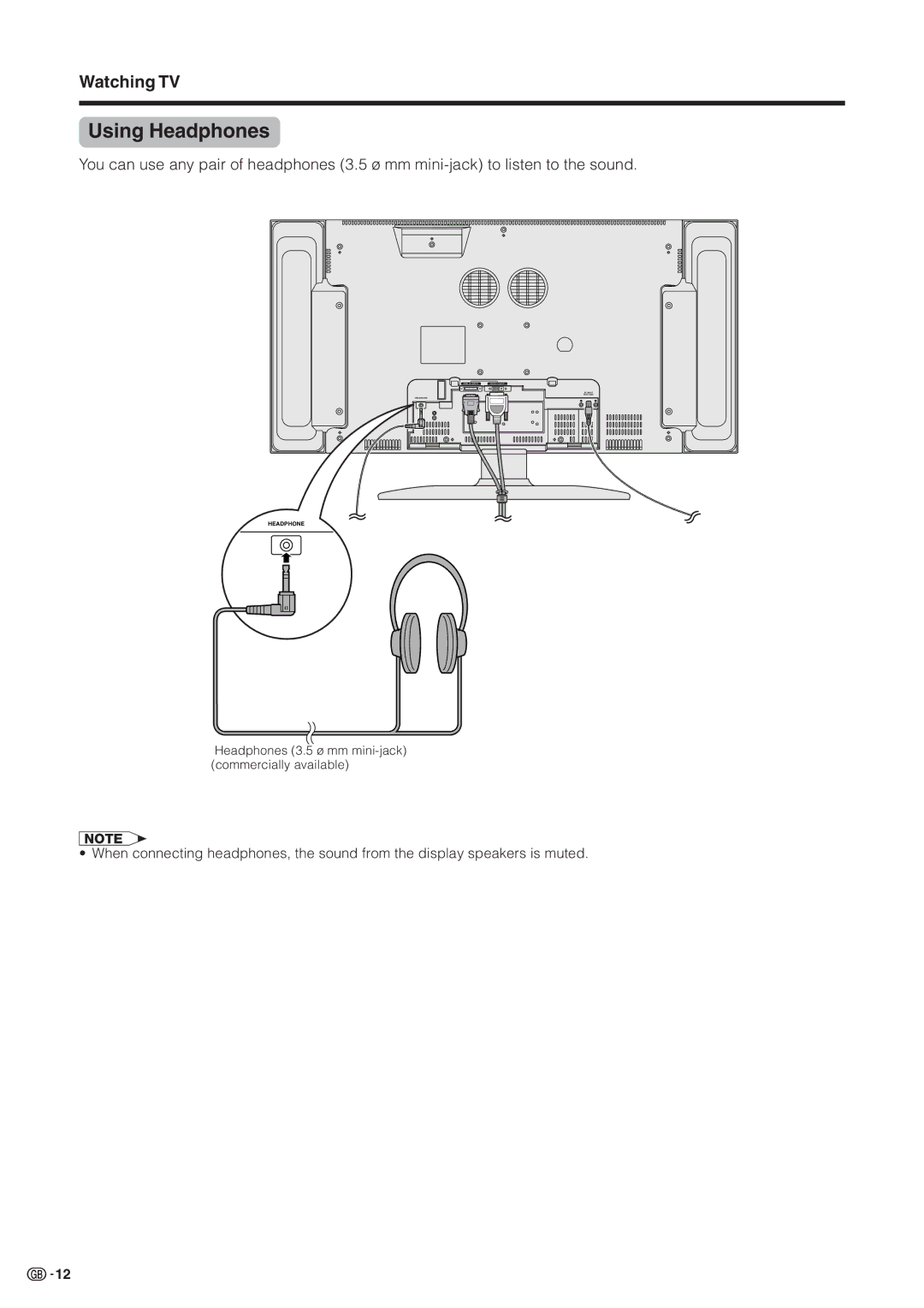 Sharp LC-30HV2M operation manual Using Headphones, Watching TV 