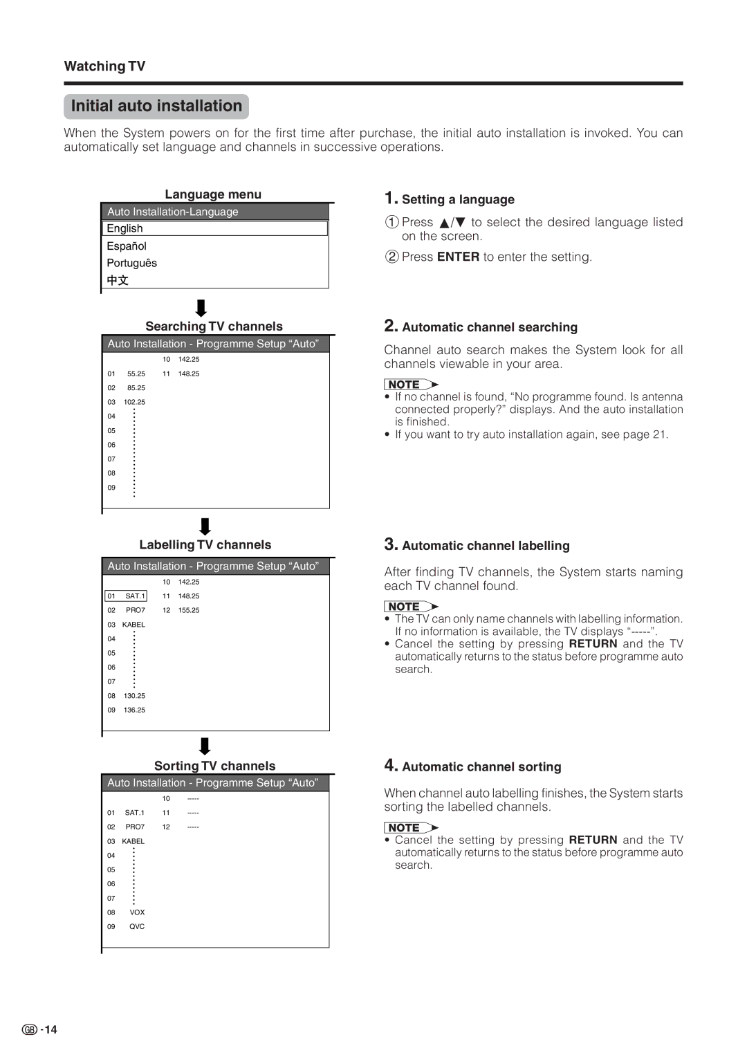 Sharp LC-30HV2M operation manual Initial auto installation 