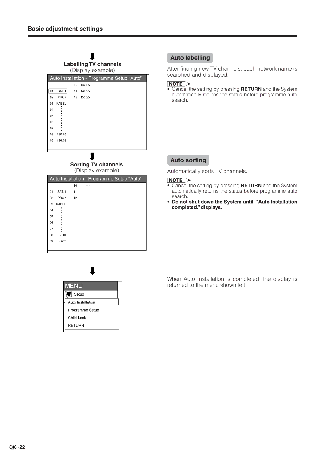 Sharp LC-30HV2M operation manual Auto labelling, Auto sorting, Automatically sorts TV channels 