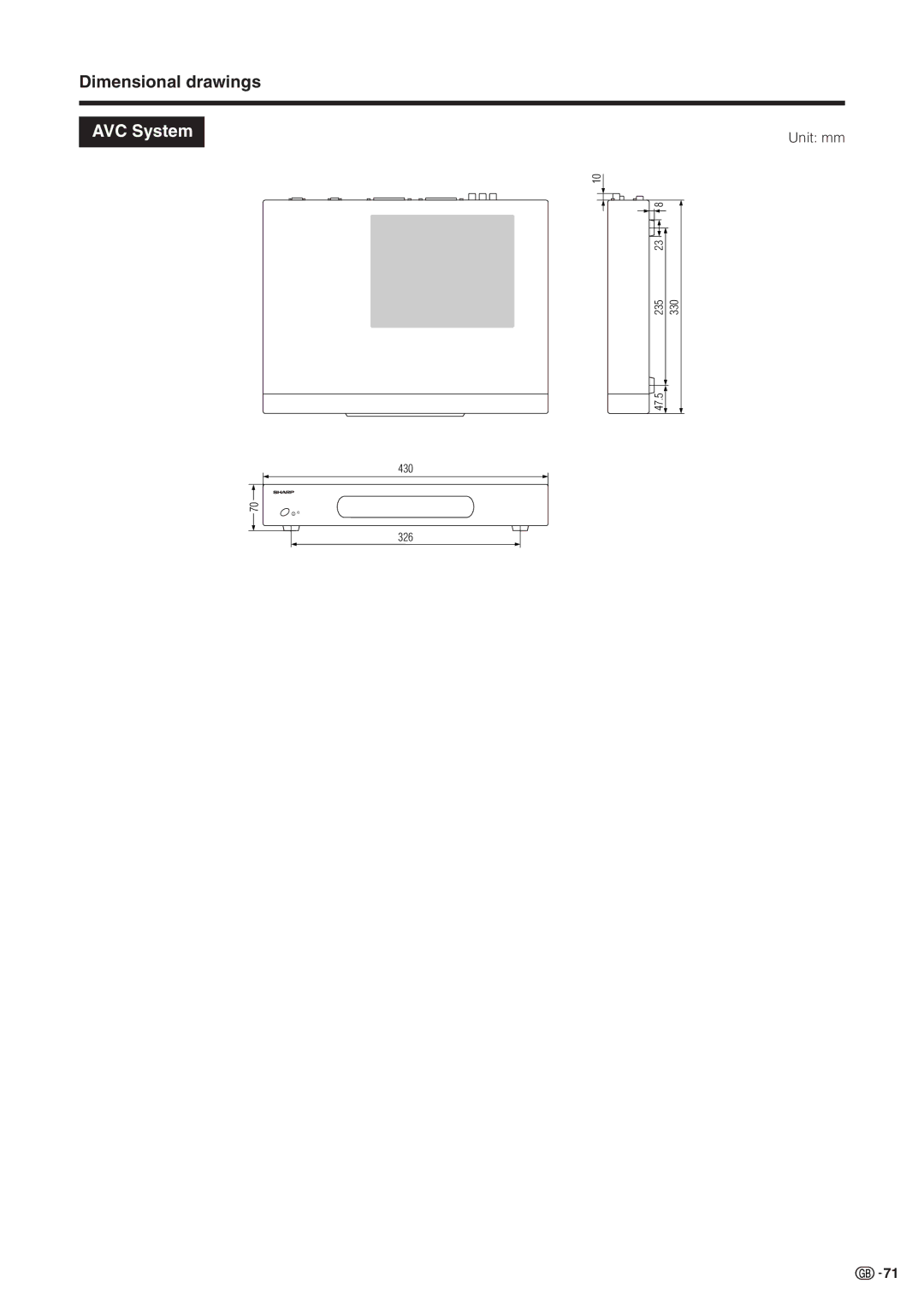 Sharp LC-30HV2M operation manual Dimensional drawings 