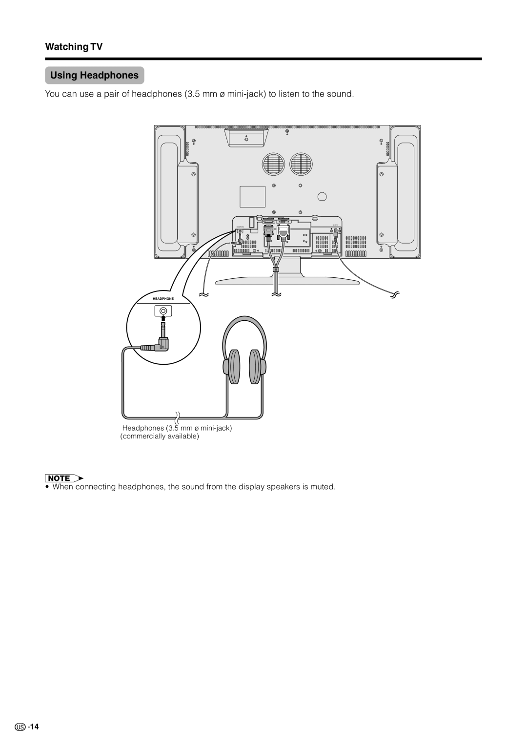 Sharp LC 30HV2U operation manual Watching TV Using Headphones 