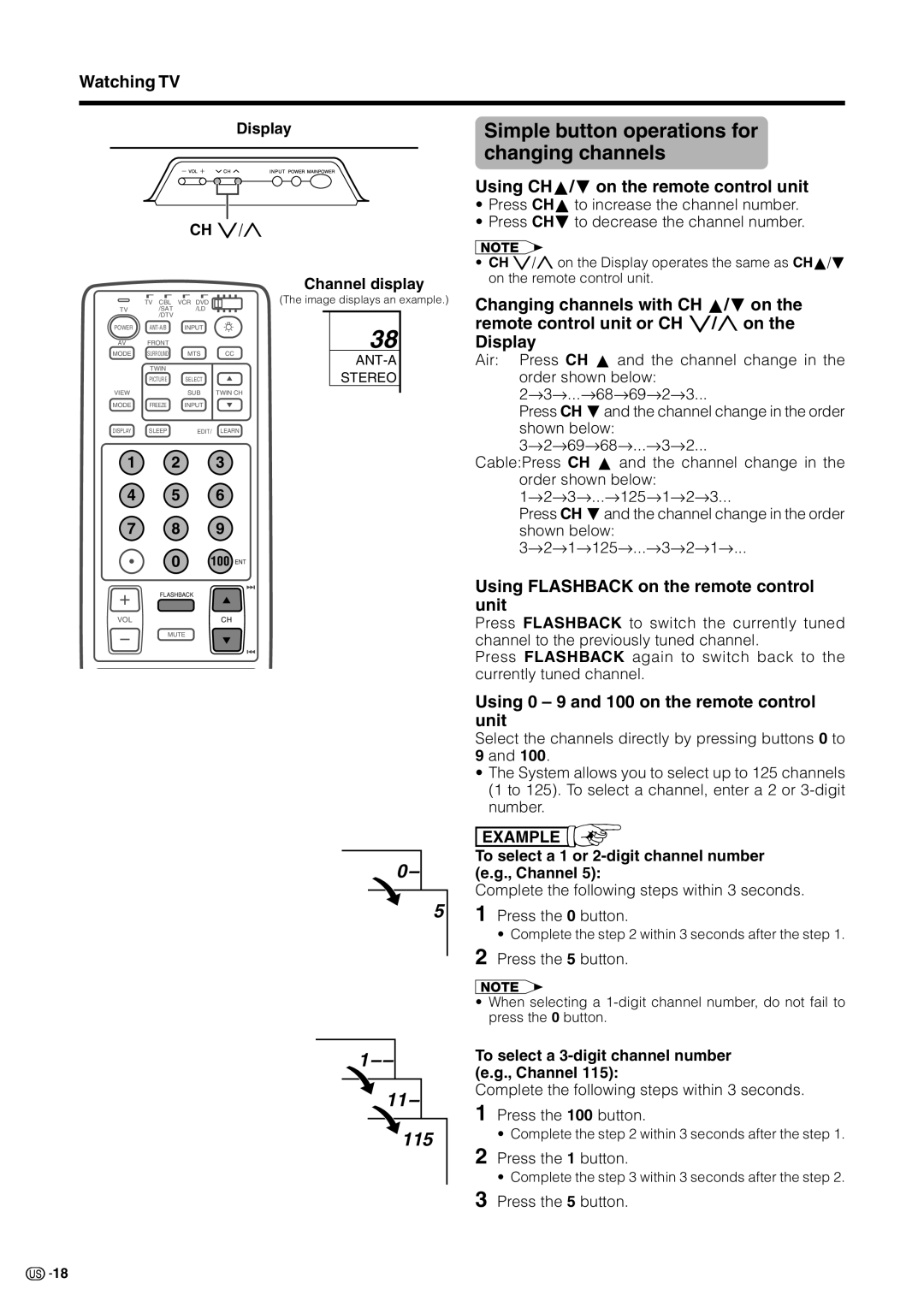 Sharp LC 30HV2U operation manual Simple button operations for changing channels, Using CHa/bon the remote control unit 