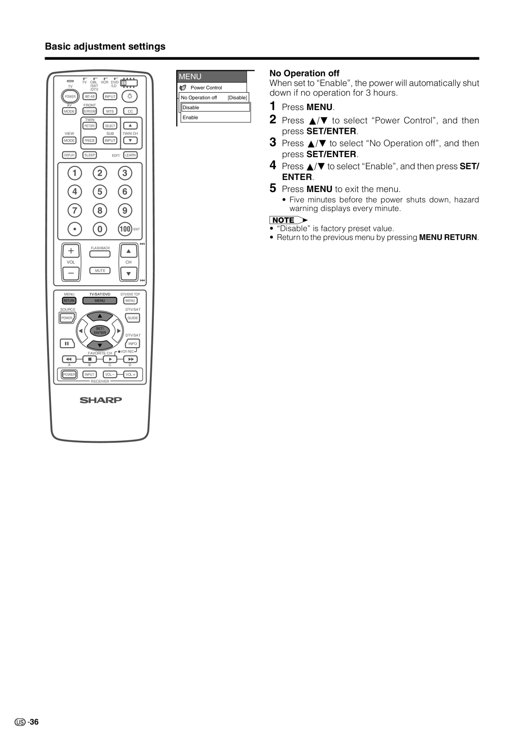 Sharp LC 30HV2U operation manual No Operation off 