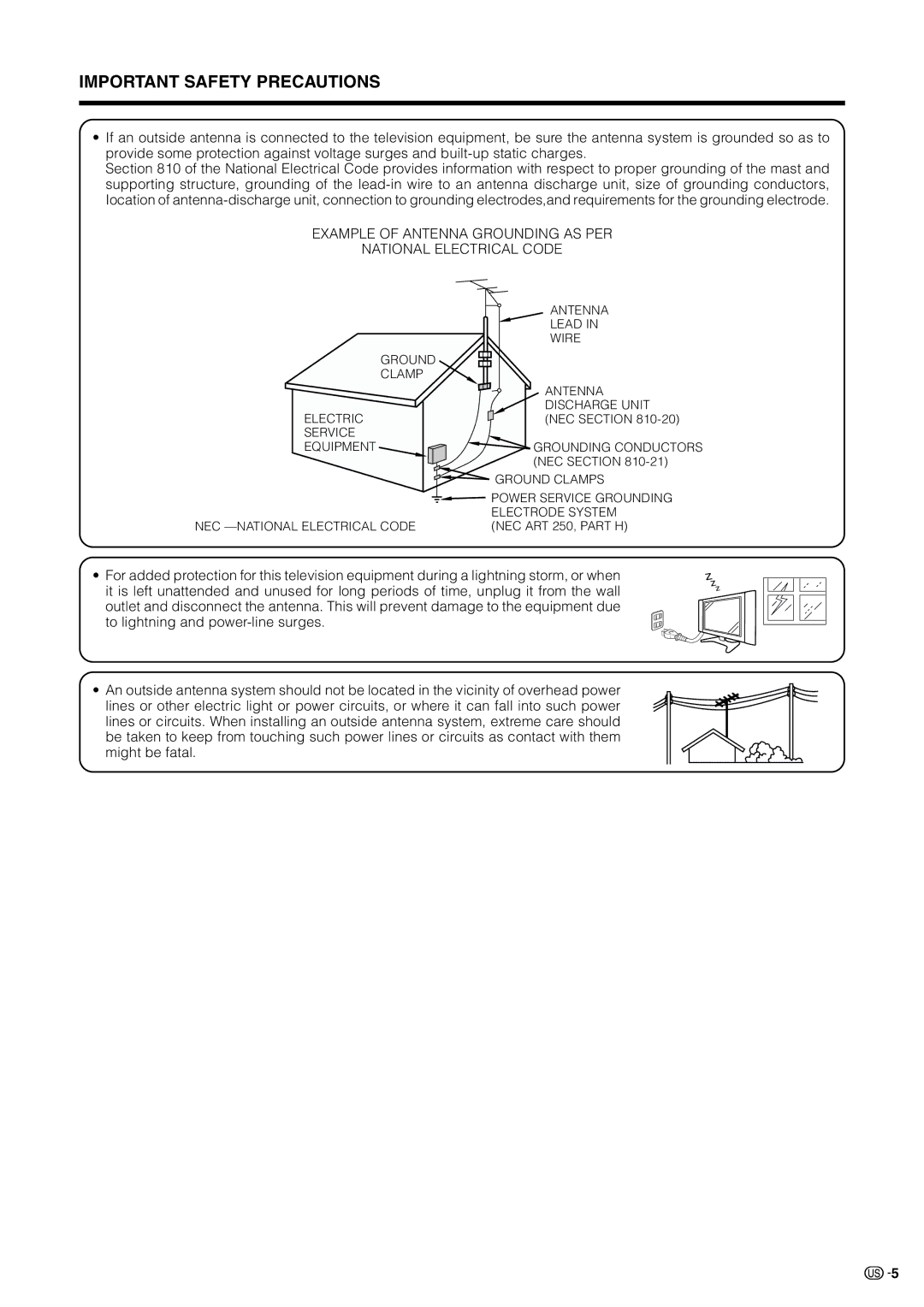 Sharp LC 30HV2U operation manual Example of Antenna Grounding AS PER National Electrical Code 