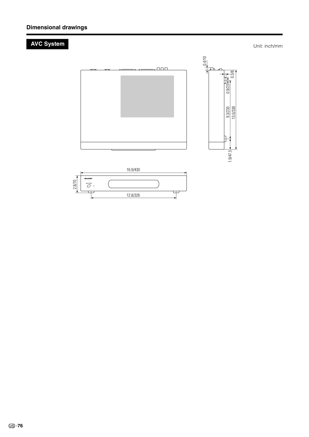 Sharp LC 30HV2U operation manual Dimensional drawings 