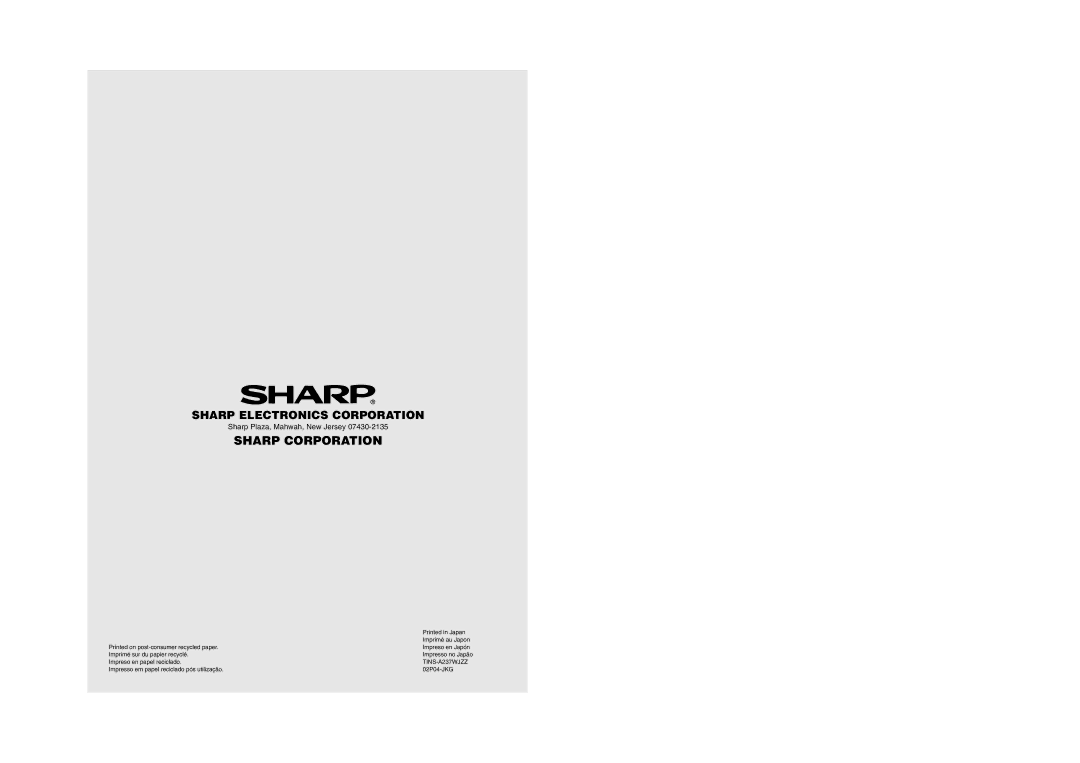 Sharp LC 30HV2U operation manual Sharp Corporation 