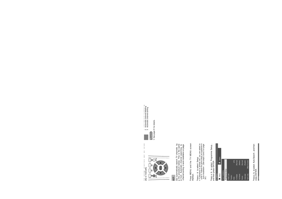 Sharp LC-30HV4M operation manual Programme setup, Auto search, Press a/b to select Programme Setup, and then press Enter 