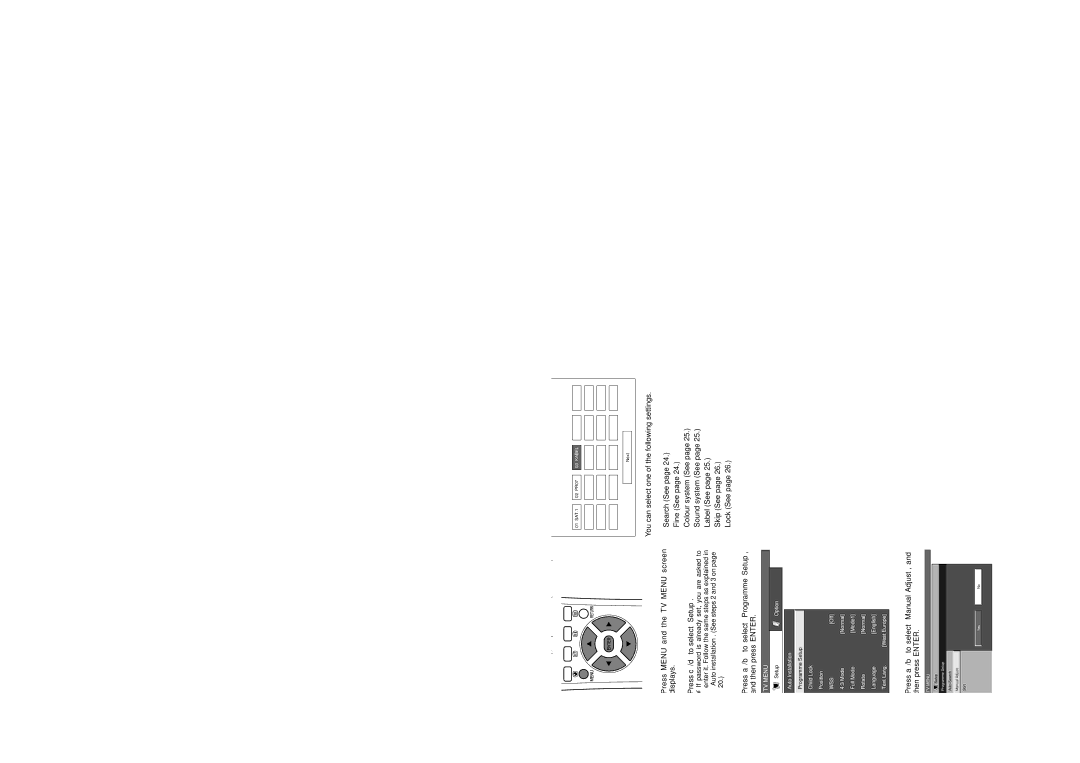 Sharp LC-30HV4M Basic adjustment settings Manual setting for each channel, Programme Setup Manual menu, Then press Enter 