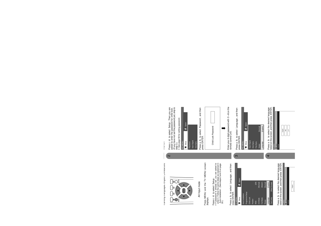 Sharp LC-30HV4M operation manual Language setting for on-screen display, PC Input mode, AV Input mode 