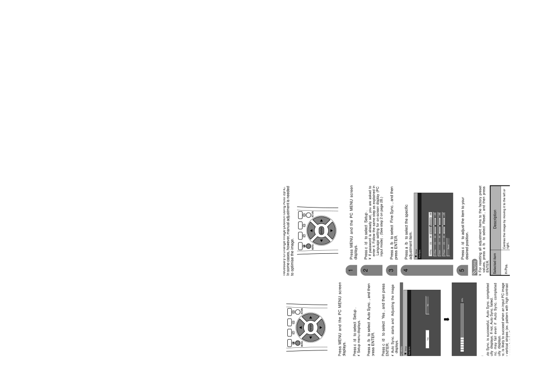 Sharp LC-30HV4M Auto Sync. adjustment PC input mode only, Fine Sync. adjustment PC input mode only, Clock, Phase 