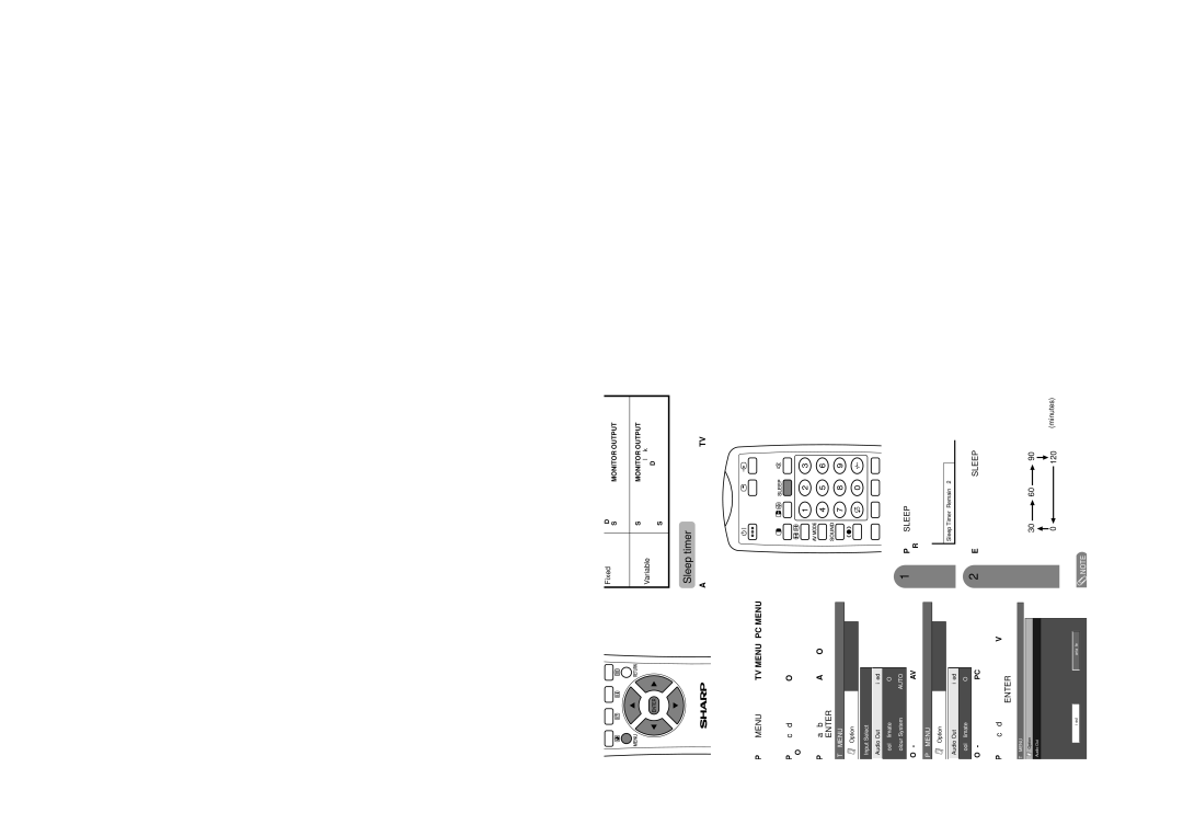 Sharp LC-30HV4M operation manual Audio out, Sleep timer, Press a/bto select Audio Out, and then press Enter, 30 60 120 