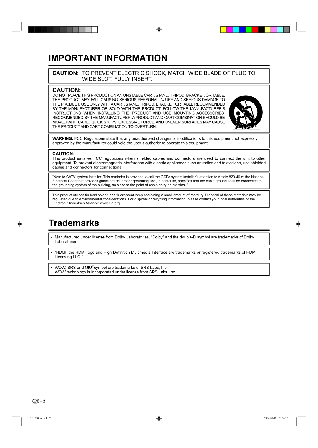 Sharp LC-32D40U, LC-26D40U operation manual Trademarks 