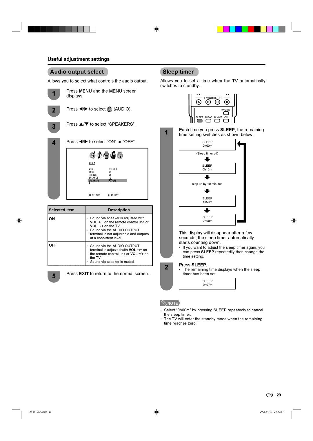 Sharp LC-26D40U, LC-32D40U operation manual Audio output select, Sleep timer 