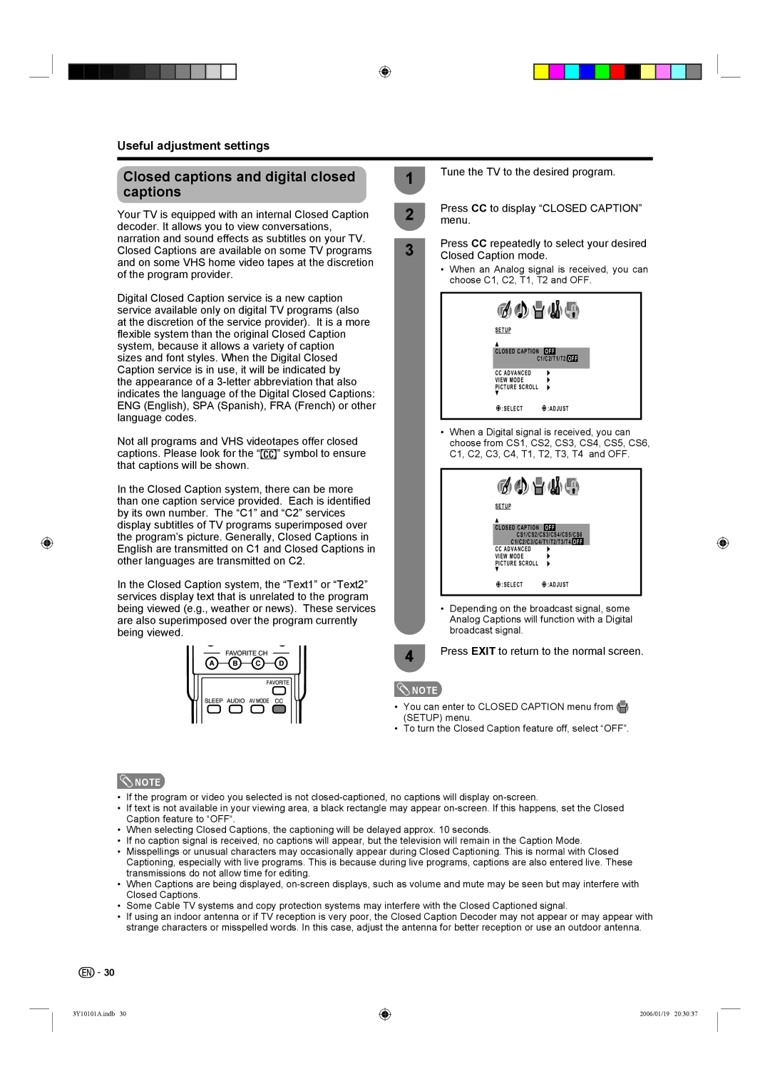 Sharp LC-32D40U, LC-26D40U operation manual Closed captions and digital closed captions 