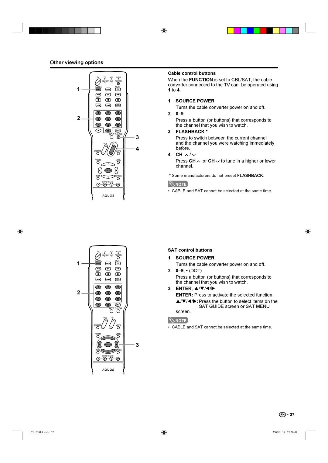 Sharp LC-26D40U, LC-32D40U operation manual Cable control buttons, SAT control buttons 