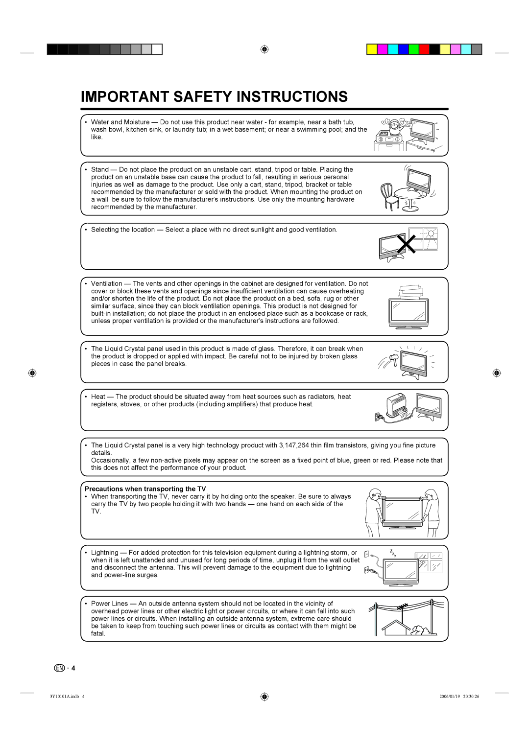 Sharp LC-32D40U, LC-26D40U operation manual Precautions when transporting the TV 