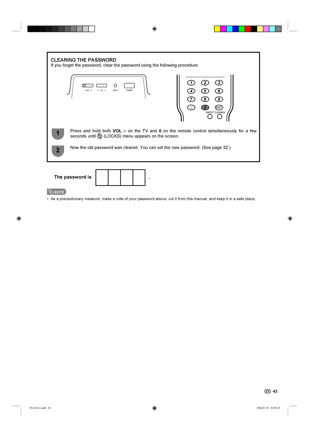 Sharp LC-26D40U, LC-32D40U operation manual Clearing the Password, Password is 