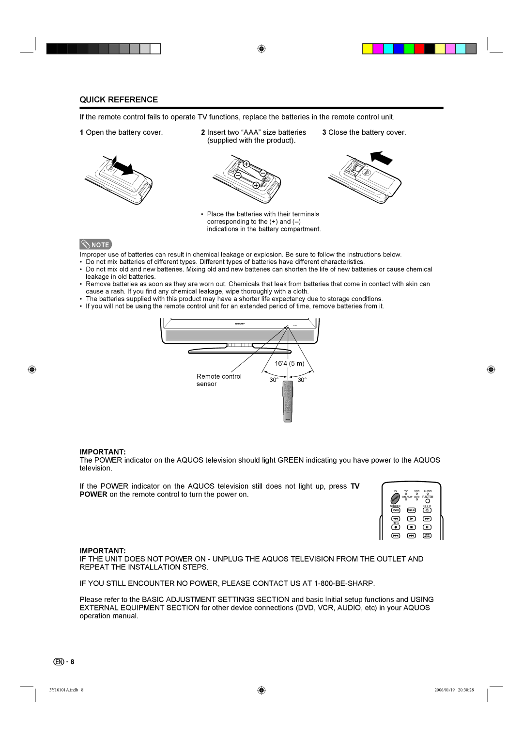 Sharp LC-32D40U, LC-26D40U operation manual Quick Reference 