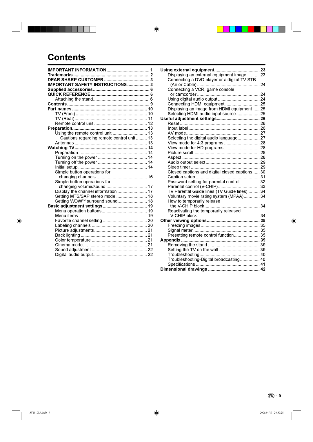 Sharp LC-26D40U, LC-32D40U operation manual Contents 