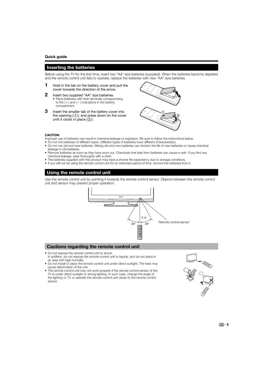 Sharp LC-32D44E, LC-32D44S operation manual Inserting the batteries, Using the remote control unit 