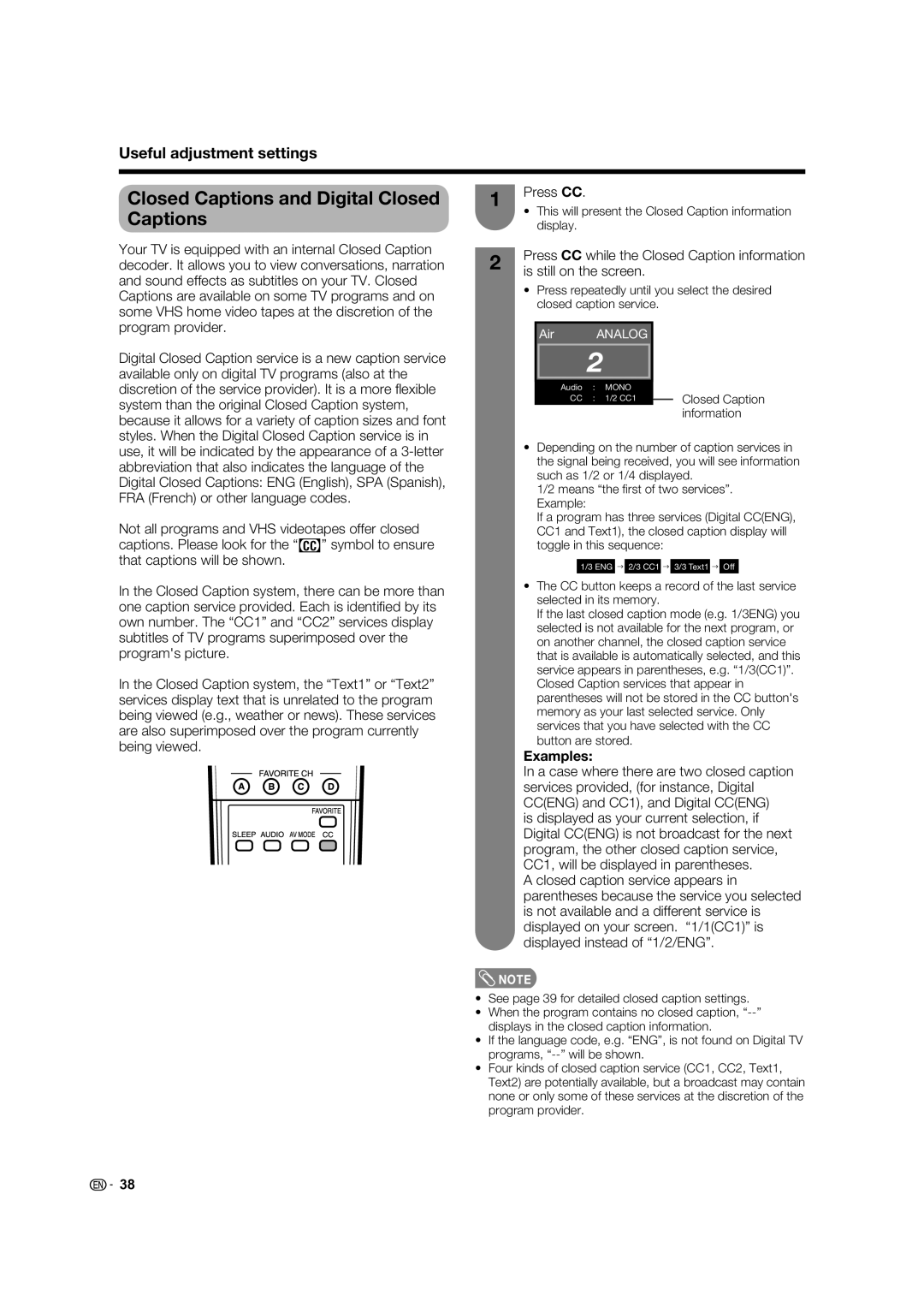 Sharp LC-32D62U operation manual Closed Captions and Digital Closed Captions, Is still on the screen, Examples, Press CC 