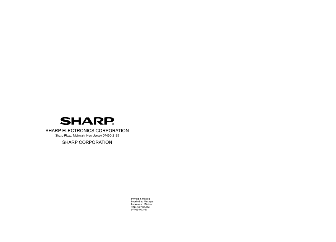 Sharp LC-32D62U operation manual Sharp Electronics Corporation 