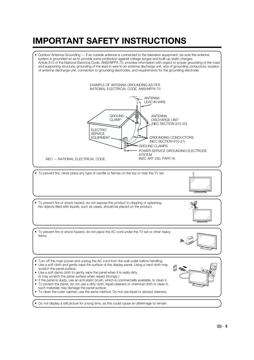 Sharp LC-32D62U operation manual NEC Section, NEC National Electrical Code NEC ART 250, Part H 